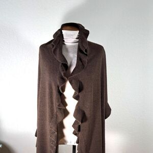 ShanaK Shawl Brown Ruffled Women's Wrap Ruffled Oversized  Sweater Wrap One Size